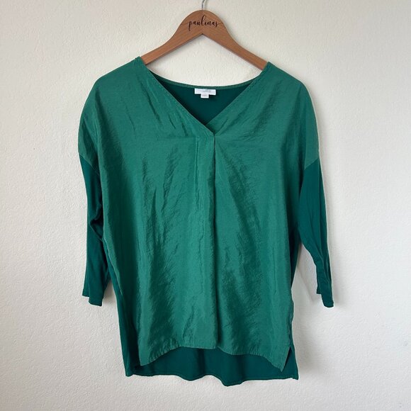 J Jill Top Womens Small Emerald Green Mixed Fabric Satiny Relaxed Career Shirt S - Picture 1 of 7